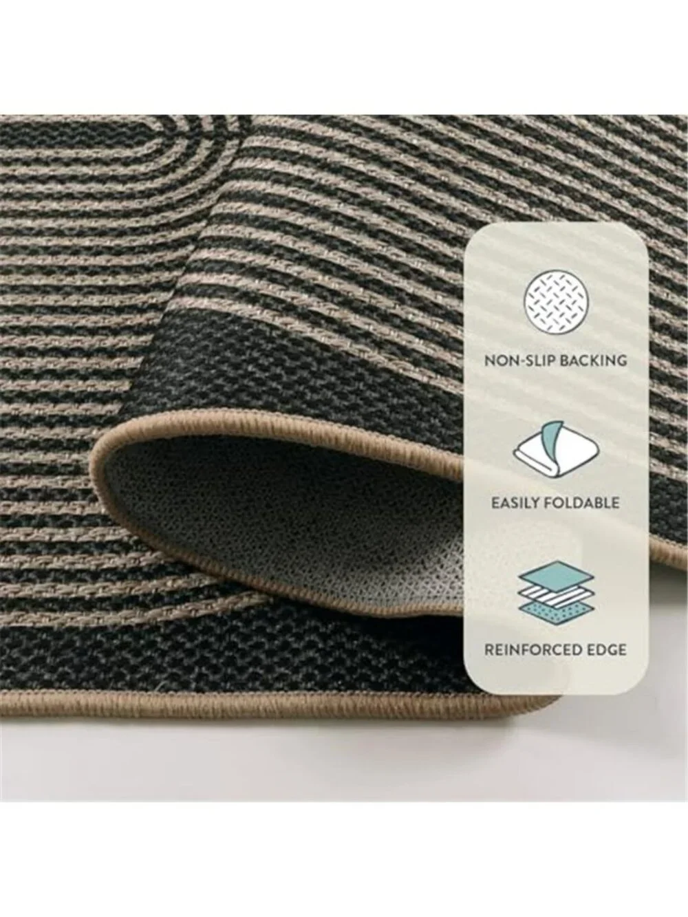 Modern Rainbow Easy Jute Outdoor Patio Rug, 3x5 ft Black Washable Rugs